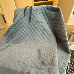 Marmot Mens Medium Blue Quilted Long Sleeve Drawstrings Pullover Hoodie